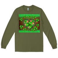 Army Green st.patricks heart shamrocks glitter Long Sleeve Tee - BarkalooDesign