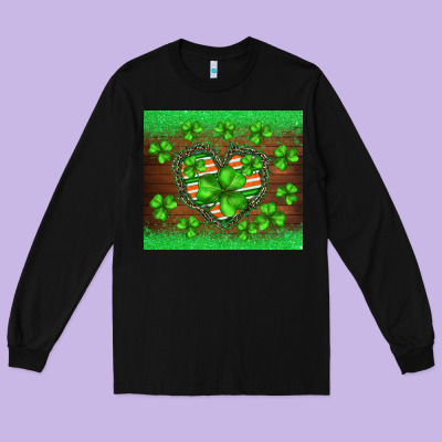 St.patricks Heart Shamrocks Glitter Long Sleeve Tee Designed By Barkaloodesign