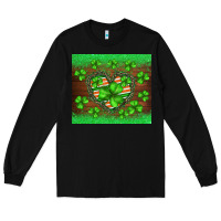 Black st.patricks heart shamrocks glitter Long Sleeve Tee - BarkalooDesign