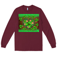 Burgundy st.patricks heart shamrocks glitter Long Sleeve Tee - BarkalooDesign