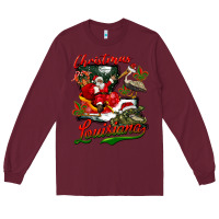 Burgundy louisiana christmas with  afro santa Long Sleeve Tee - BarkalooDesign