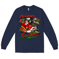 Navy louisiana christmas with  afro santa Long Sleeve Tee - BarkalooDesign