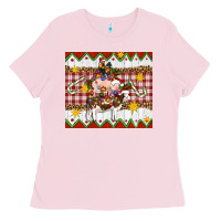Bubblegum Pink Stacked Christmas Farm Ladies Tee - Artiststas