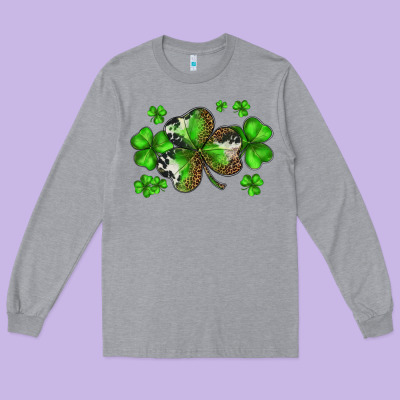 St. Patricks Day Shamrocks Long Sleeve Tee Designed By Barkaloodesign