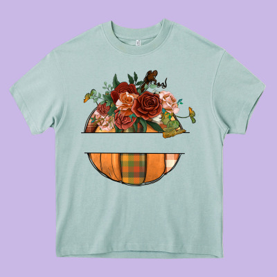Customize Floral Pumpkin Heavy Core Tee Designed By Bundleandbundleshop
