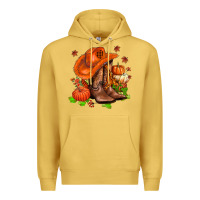 Antique Gold fall pumpkins  cowgirl  and roses Premium Hoodie - AdoDesignShop