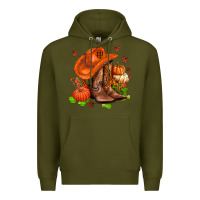 Army Green fall pumpkins  cowgirl  and roses Premium Hoodie - AdoDesignShop