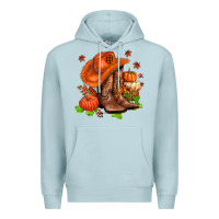 Blue Mist fall pumpkins  cowgirl  and roses Premium Hoodie - AdoDesignShop