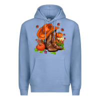 Colony Blue fall pumpkins  cowgirl  and roses Premium Hoodie - AdoDesignShop