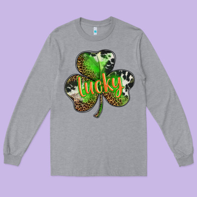 St. Patricks Day Lucky Shamrock Long Sleeve Tee Designed By Barkaloodesign