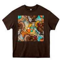 Chocolate Brown thanksgiving turkey seamless pattern Heavy Core Tee - BundleAndBundleShop