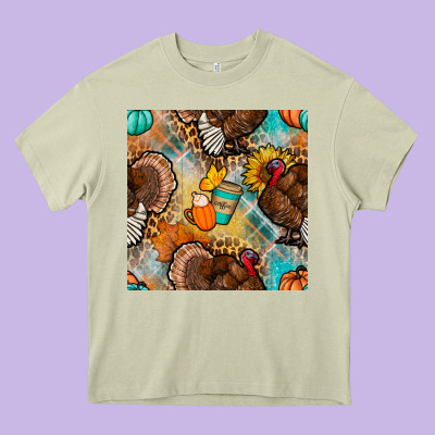 Thanksgiving Turkey Seamless Pattern Heavy Core Tee Designed By Bundleandbundleshop