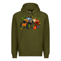Army Green fall tractor with pumpkin Premium Hoodie - AdoDesignShop