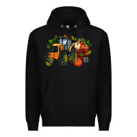 Black fall tractor with pumpkin Premium Hoodie - AdoDesignShop