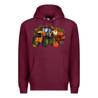 Burgundy fall tractor with pumpkin Premium Hoodie - AdoDesignShop