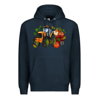 Navy fall tractor with pumpkin Premium Hoodie - AdoDesignShop