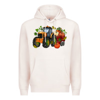 Pale Pink fall tractor with pumpkin Premium Hoodie - AdoDesignShop
