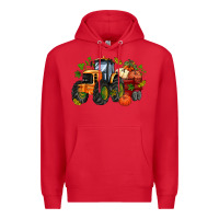 Red fall tractor with pumpkin Premium Hoodie - AdoDesignShop