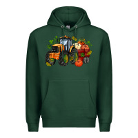 Sports Green fall tractor with pumpkin Premium Hoodie - AdoDesignShop