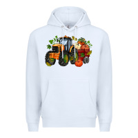 White fall tractor with pumpkin Premium Hoodie - AdoDesignShop