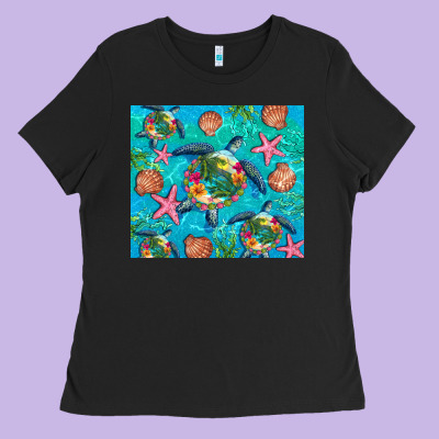 Turtle Summer Seashells Starfish Seaweed Ladies Tee Designed By Artiststas