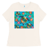 Bone Turtle summer seashells starfish seaweed Ladies Tee - Artiststas