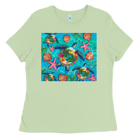 Matcha Turtle summer seashells starfish seaweed Ladies Tee - Artiststas