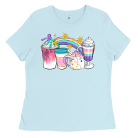 Baby Blue Unicorn Coffee Cups Ladies Tee - Artiststas