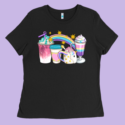 Unicorn Coffee Cups Ladies Tee Designed By Artiststas