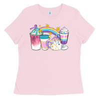 Bubblegum Pink Unicorn Coffee Cups Ladies Tee - Artiststas