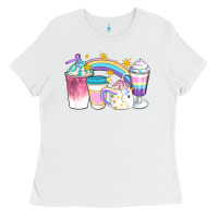 White Unicorn Coffee Cups Ladies Tee - Artiststas