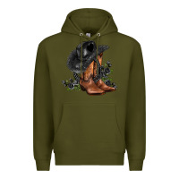 Army Green black cowgirl  and roses Premium Hoodie - AdoDesignShop