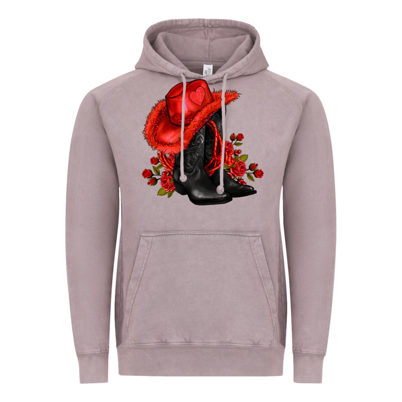 Valentines Day Cowboy Boots Red  And Roses Vintage Hoodie by AdoDesignShop | Teevron