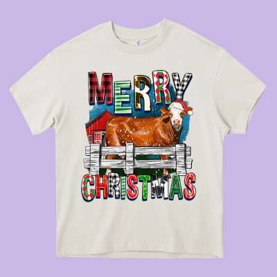 Merry Christmas Simmental Cow Heavy Core Tee Designed By Fadigitalartstudio