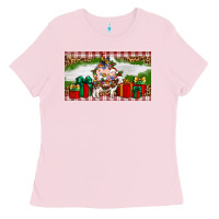 Bubblegum Pink Stocked christmas farm Ladies Tee - Artiststas