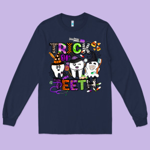 Trick Or Teeth Long Sleeve Tee Designed By Barkaloodesign