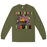 Army Green kids halloween hubble bubble here comes trouble Long Sleeve Tee - BarkalooDesign