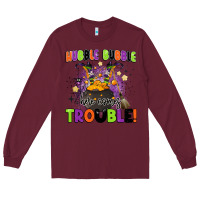 Burgundy kids halloween hubble bubble here comes trouble Long Sleeve Tee - BarkalooDesign