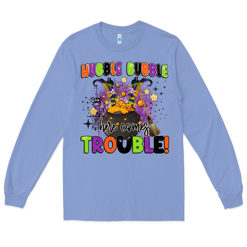 Kids Halloween Hubble Bubble Here Comes Trouble Long Sleeve Tee by BarkalooDesign | Teevron