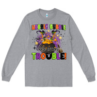 Heather Grey kids halloween hubble bubble here comes trouble Long Sleeve Tee - BarkalooDesign