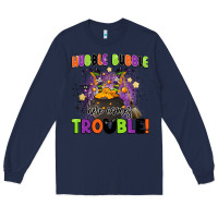 Navy kids halloween hubble bubble here comes trouble Long Sleeve Tee - BarkalooDesign