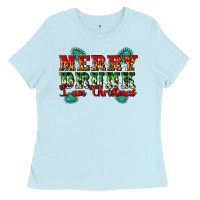 Baby Blue Merry Drink I Am Christmas Ladies Tee - Artiststas