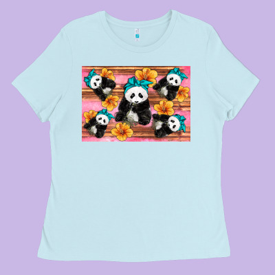 Baby Panda Flowers Ladies Tee Designed By Artiststas