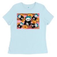 Baby Blue Baby panda flowers Ladies Tee - Artiststas