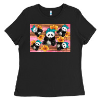 Black Baby panda flowers Ladies Tee - Artiststas
