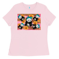 Bubblegum Pink Baby panda flowers Ladies Tee - Artiststas