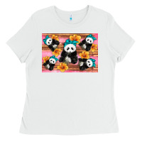 White Baby panda flowers Ladies Tee - Artiststas