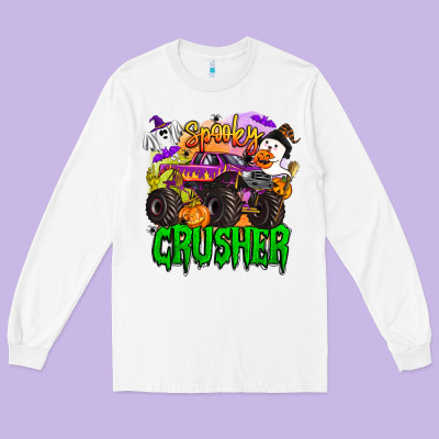 Spooky Crusher Monster Truck Long Sleeve Tee Designed By Barkaloodesign