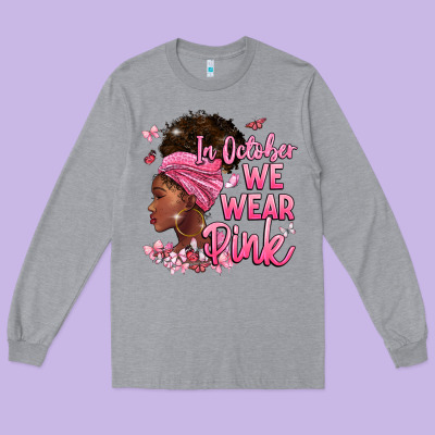 In October We Wear Pink Long Sleeve Tee Designed By Barkaloodesign