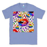 Colony Blue Pride lgbtq lips and heart lollipop seamless patte Classic Tee - BundleAndBundleShop